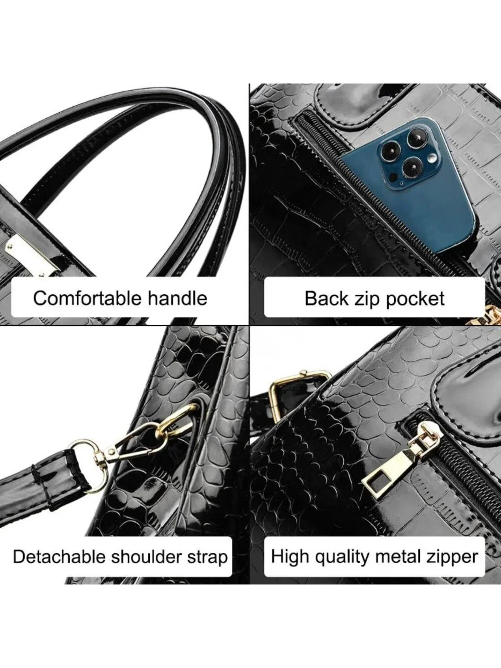 Stylish Patent Leather Crocodile Pattern Shoulder Bag & Tote for Women